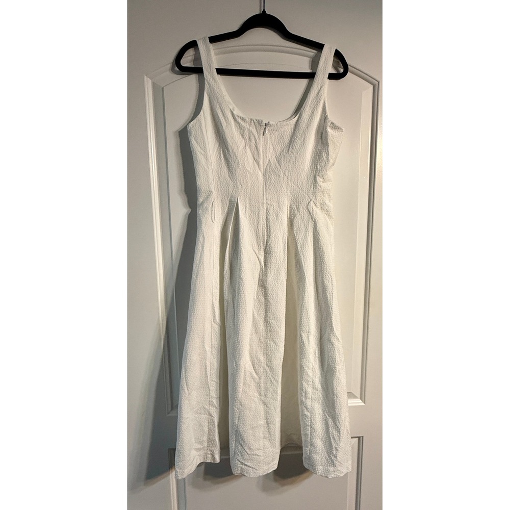 Anne Klein Swiss Dot Dress Women 4 White Sleeveless Midi Pleated Pocket - Picture 6 of 9